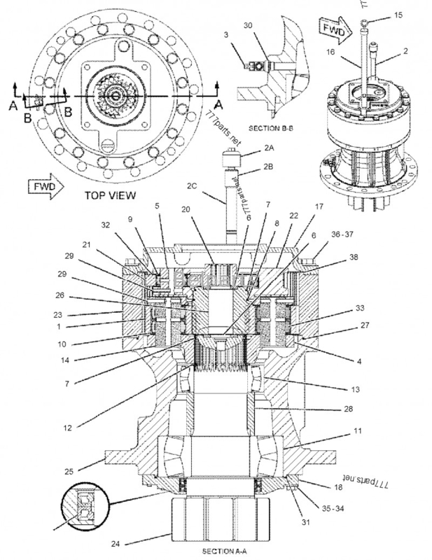 Bộ phận máy xúc Belparts 322/324/325/329 Swing Gearbox 191-2693 Swing Reduction Assy