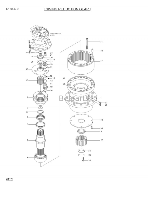 Máy xúc nhỏ R160LC-9 R210LC-9 Swing Reduction Assy 31Q6-10140 Swing Hộp số cho Hyundai