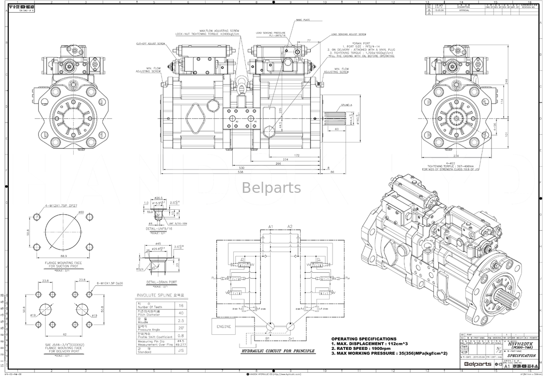 Pc200 Pc200 7 Belparts Máy xúc chính Bơm Pc200-7 200-6 Pc160 708-2L-00300 708-2L-00790 Bơm thủy lực cho Komatsu
