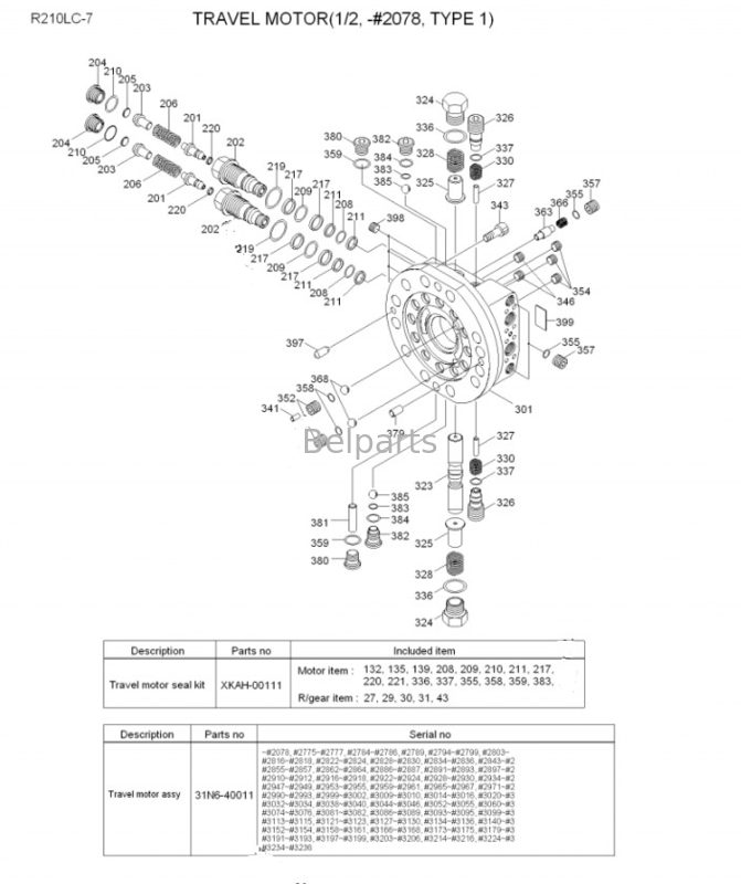 Máy đào Belparts Lái xe cuối cùng đến Hyundai 210 Lc7 R210 Lc-7 R210lc-7 Vòng bi động cơ du lịch 31N6-40010