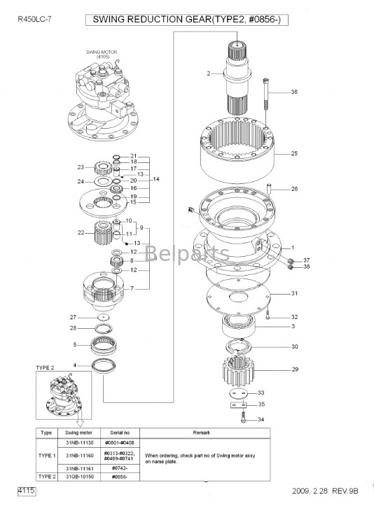 R450-7 R450LC-7 Máy đào Swing Hộp giảm tốc Swing Assy 31QB-10140 Đối với Hyundai