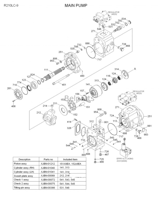 Bơm chính máy xúc R210LC-9 R220LC-9 R235LC-9 Bơm thủy lực 31Q6-10010