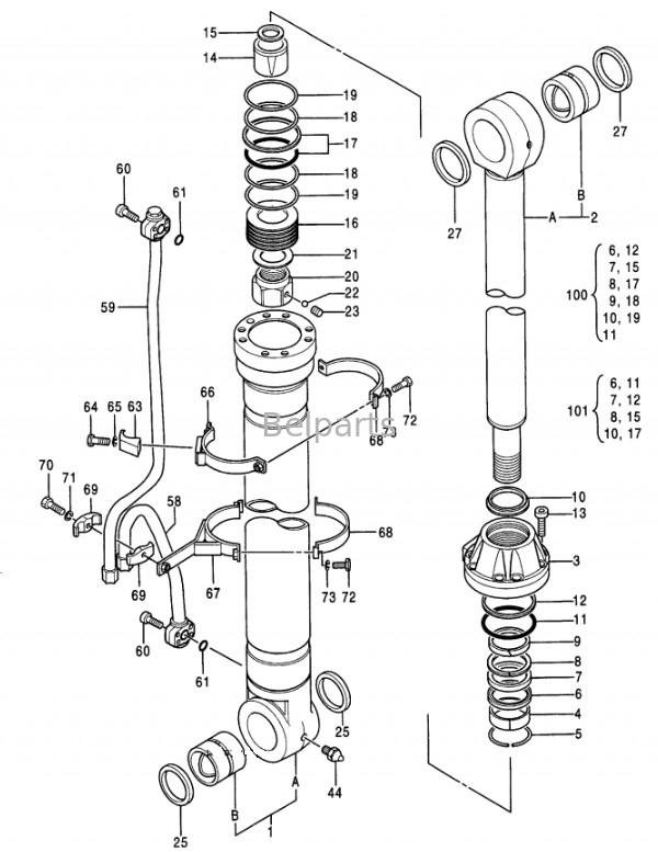Máy đào EX400-3 EX400LC-3 EX450H-3C EX400-5 EX400LC-5 EX450LC-5 Boom Arm Bucket Cylinder Assy Cho Hitachi 4310241