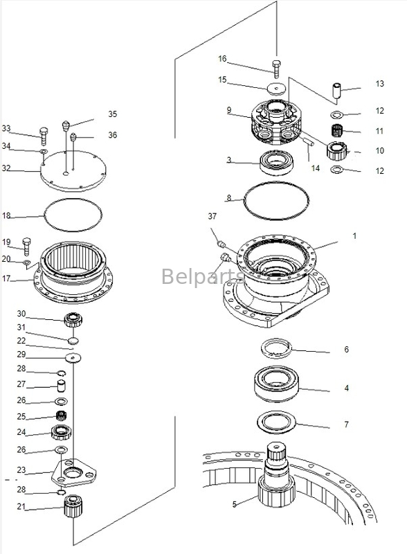 hộp số lắc PC220-7 cho komatsu Belparts máy đào giảm lắc assy 206-26-00401 206-26-00400