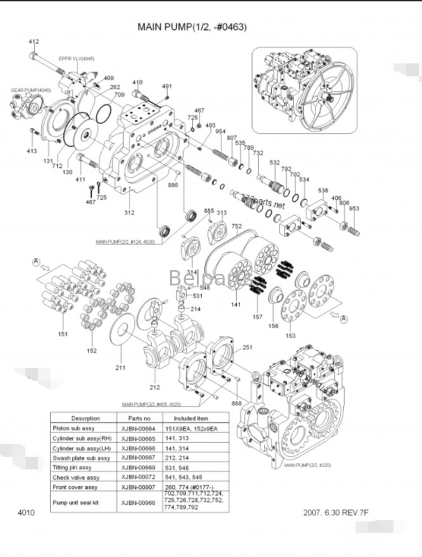 Belparts máy đào bơm chính R450LC-7 R500LC-7 bơm thủy lực 31NB-10010 31NB-10020 31NB-10022 cho Hyundai