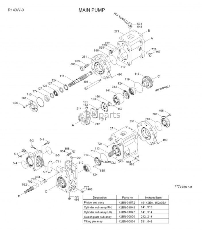 Belparts Excavator Parts Hydraulic Main Pump 31Q4-15020 Đối với Hyundai R150W-9 R140W-9