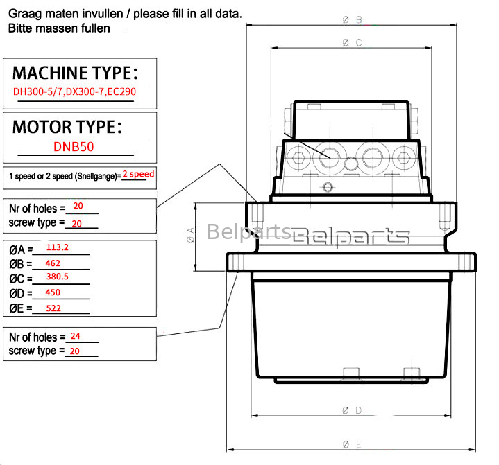 Các bộ phận máy đào Doosan DX300-7 DH300-5 DH300-7 EC290 LG300 ổ cuối cùng assy