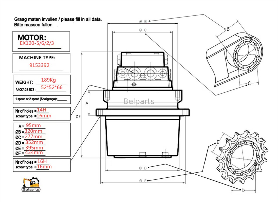 Bộ phận phụ tùng máy đào EX120-5 EX120-6 EX120-2 EX120-3 Động cơ cuối cùng cho 9150030 Hitachi