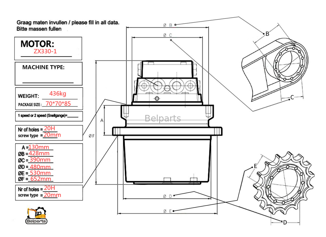 Các bộ phận chuông U15-3 KX41.2 KX41.2V KX36.3 K008 Máy đào Động cơ thủy lực Kubota15 SK1.5 Cho TM01
