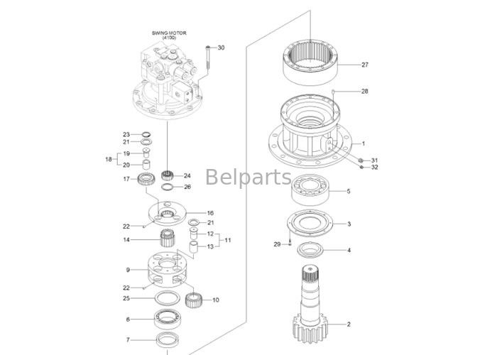 Máy xúc động cơ xoay thủy lực R140-9 xoay máy xúc 31Q4-11141 hộp số