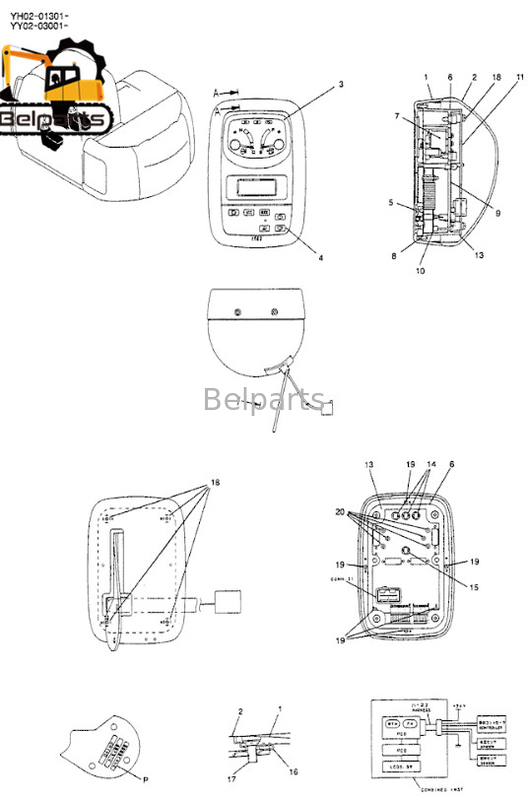 Máy xúc Bảng điều khiển bộ phận điện Cụm màn hình Máy đo Assy SK135SR SK200SR SK235SR SK135 YY59S00003F1 Màn hình