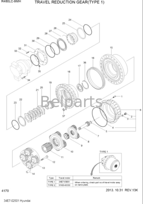 Máy đào R480LC-9 hộp số giảm tốc 34E7-02500 hộp số cho máy đào Hyundai